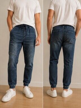 DJAB by Simons Men's Drawstring Jogger Jeans Size 32 Blue Denim Elastic Waist